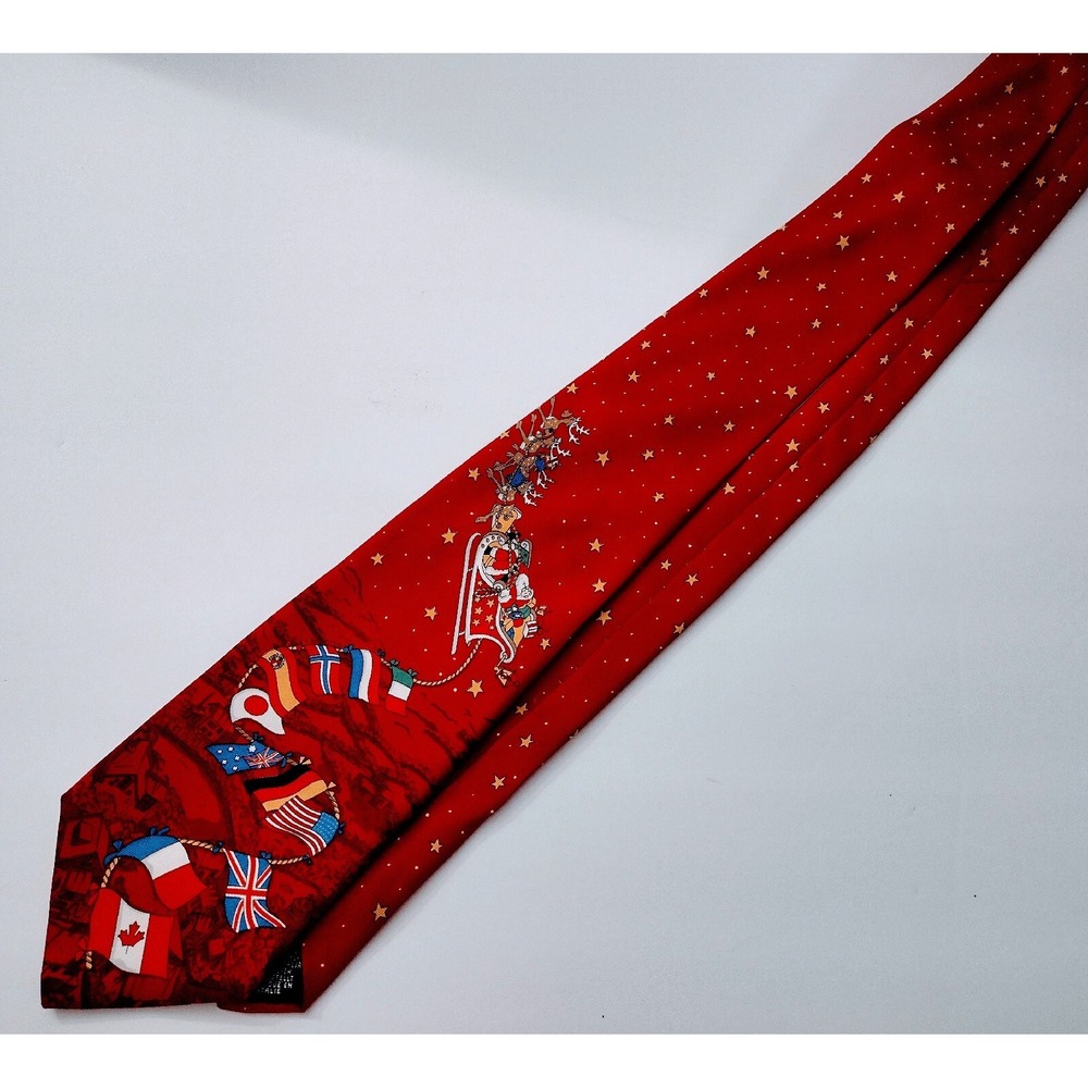 The Windsor Collection Tie Rack Men's Tie Santa Christmas Silk Red Pre-owned